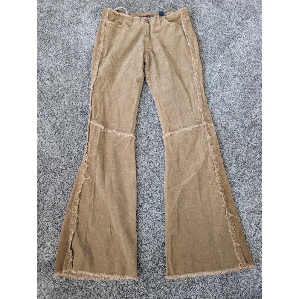 Younique Jeans Tan Corduroy Flare Pants Raw Edge Deconstructed Y2K Size 11